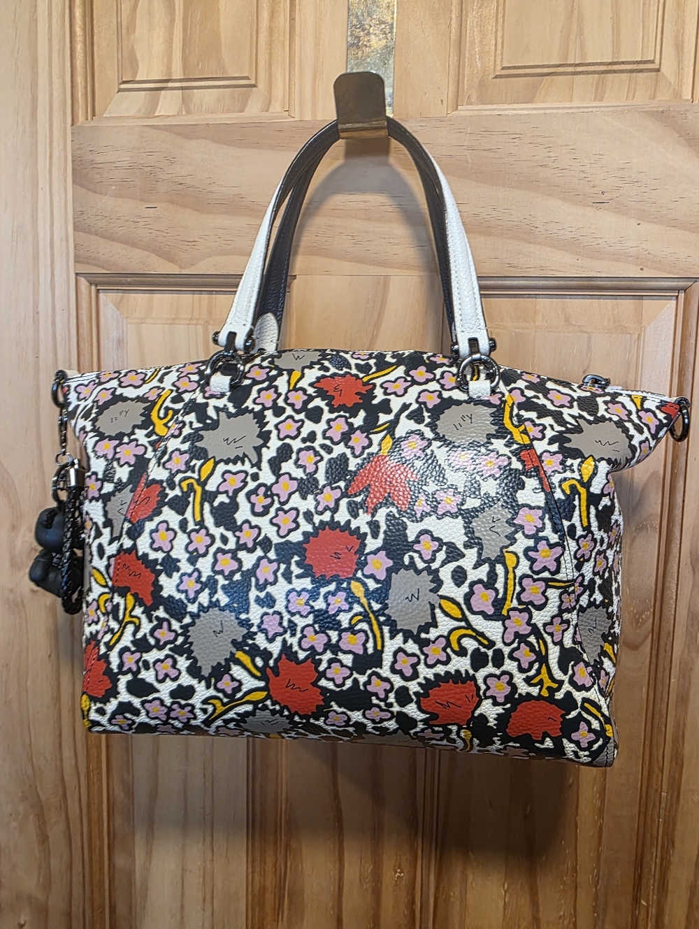 Coach Multi-Color Floral Leather Tote with White Handles - Picture 3 of 10
